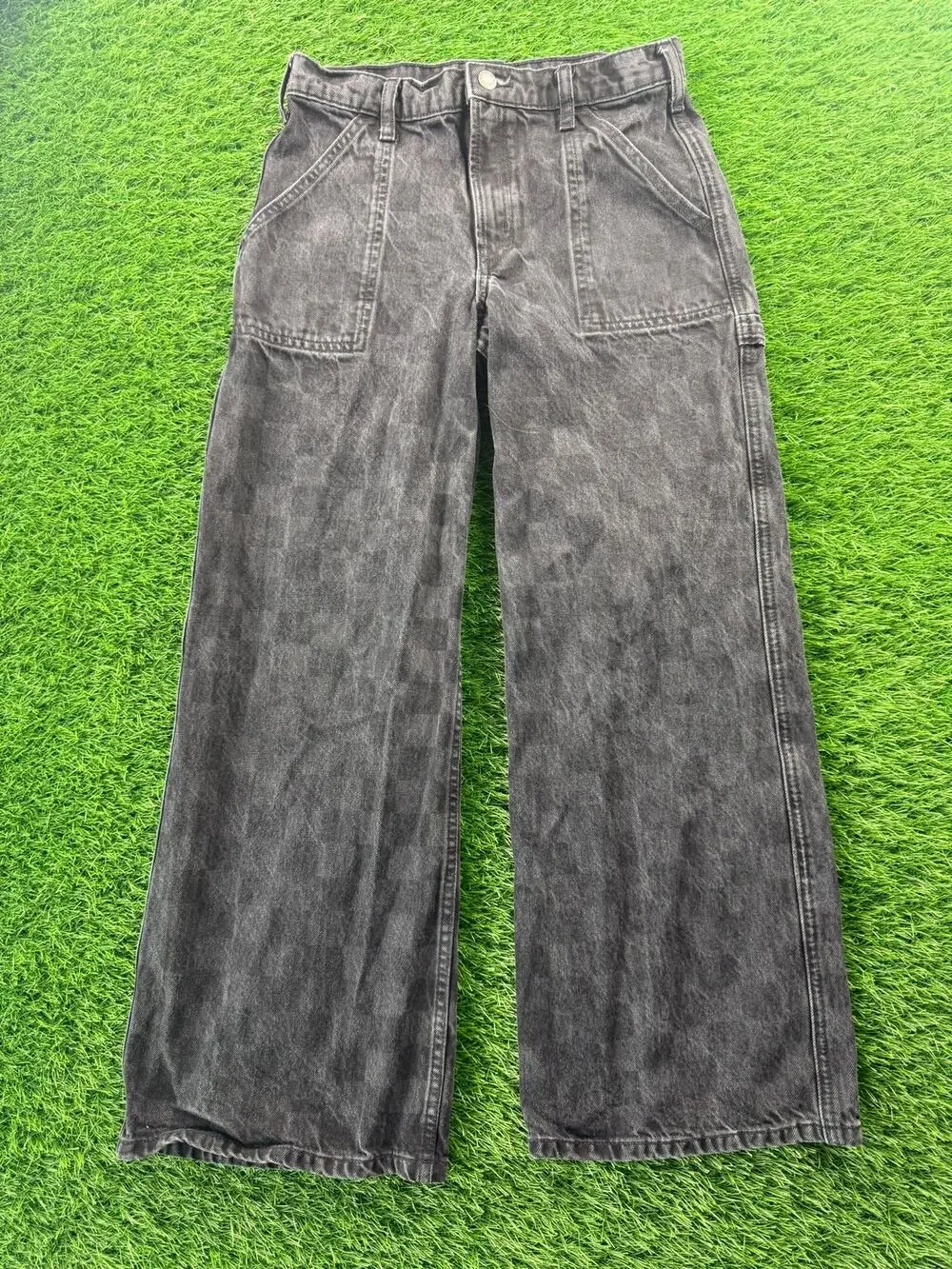 GAP Teen Girls Sz 14 Wide Stride Jeans Black Check Low Rise Wide Leg Denim Pants
